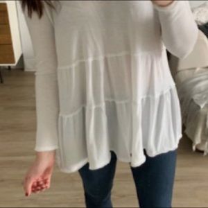 Aerie Longsleeve White Flowy Boho Tee